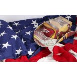 Very large American North Bay Industries stars and stripes flag, approx. 130cm x 270cm together with