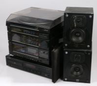 Pioneer CD player PD-5300, pair of Wharfdale Diamond III speakers, Hitachi stereo with turntable and