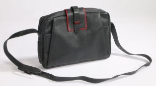 A Ferrari mottled black leather shoulder bag, metal branded buckle, adjustable strap