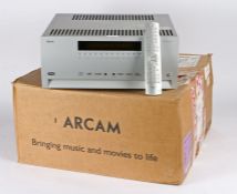 Arcam FMJ AVR-600 HDMI 7.1 Theater Receiver Preamp in silver, has nine stereo analogue inputs,