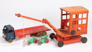 A Tri-ang Crane, 2 Dinky rollers and a tinplate Truck