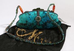 A Mary Frances shoulder bag, turquoise ground with floral beadwork decoration, entwined beadwork