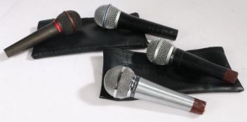 A collection of microphones. Shure Prologue 14L / Shure 588SB / Audio-Technica ATM41HE / JTS TM-929.