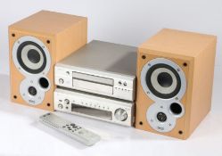 Denon AM/FM stereo receiver DRA-F101, Denon CD player DCD-F101 with remote control, pair of Denon