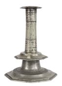 A rare Charles II pewter pillar stem and octagonal-base candlestick, circa 1685 The slightly waisted