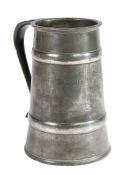 A rare and good William & Mary pewter two-band tavern pot, circa 1690 The truncated cone body with