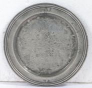 A rare and good Charles II pewter small multi-reeded rim plate/saucer, circa 1670 The rim with two