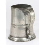 A George III pewter straight-sided mug, circa 1780 The body with mid-fillet, single-curve handle