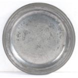 A William & Mary pewter narrow multi-reeded rim and all-over hammered plate, circa 1690 Hallmarks to