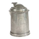 A William & Mary pewter domed-lidded wrigglework tankard, circa 1690 OEAS quart, the drum