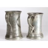 Two 19th century pewter one-third quart mugs, English Each of concave form, and marked '1/3 quart'