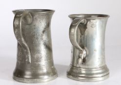 Two 19th century pewter one-third quart mugs, English Each of concave form, and marked '1/3 quart'