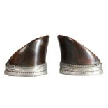 A rare pair of early 19th century large pewter mounted hoof table snuff mulls, Scottish, circa