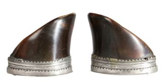 A rare pair of early 19th century large pewter mounted hoof table snuff mulls, Scottish, circa