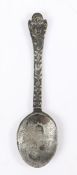 A rare William & Mary pewter relief-cast chocolate trifid spoon, circa 1690 Typically of small size,