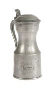A rare pewter imperial gill lidded tappit hen, Glasgow, circa 1830 The body of prominent angled