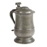 An unusual William & Mary pewter double-dome lidded tulip-shaped tankard, circa 1695 Quart, the body