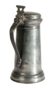 A small Charles I pewter flagon, circa 1640 The tapering drum with moulding and milling to rim and
