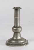 A rare and fine William & Mary pewter ball-knop candlestick, circa 1690 With depressed flange,