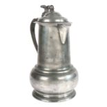 A George II pewter acorn-shaped spouted flagon, York, circa 1750 OEAS three pints, the body of