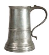 A George III pewter half-gallon lidless tavern ale pot, circa 1790 The straight-sided drum with