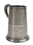 A George III pewter lidless tavern ale jug, Lancashire, circa 1780 Nearly three pints capacity,