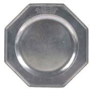 A rare George II/III pewter octagonal plate, circa 1750-60 The rim with applied triple-reeded