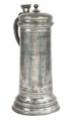 A highly impressive, good and large Charles I pewter knopped flagon, circa 1630 The tapering drum