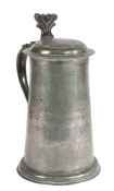 An early 18th century pewter straight-sided flagon, Yorkshire, circa 1700-1720 The straight-sided