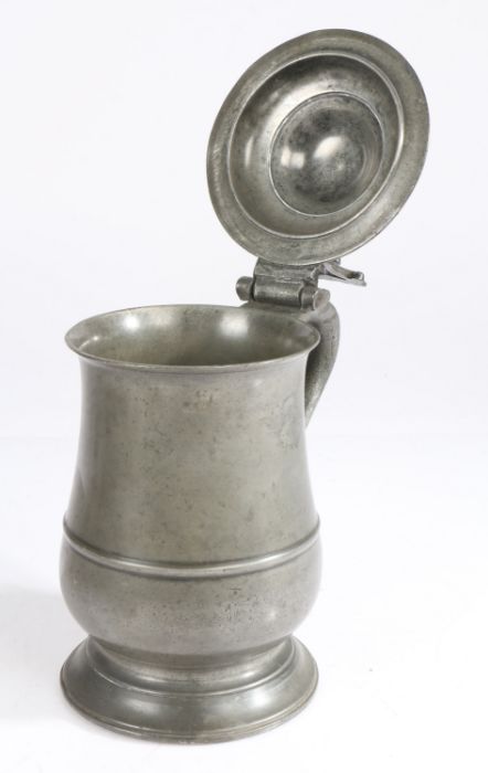 An unusual William & Mary pewter double-dome lidded tulip-shaped tankard, circa 1695 Quart, the body - Image 6 of 7
