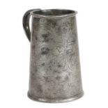 A rare George III pewter straight-sided ‘pot’/measure, circa 1800 Quart, having a plain truncated