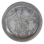 A fine William & Mary pewter narrow-rim, wrigglework, and all-over hammered plate, circa 1700 The