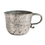 A Charles II small, possibly child’s, pewter cup, circa 1680 The gently flared drum with knurled-