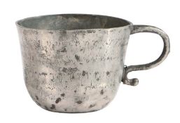A Charles II small, possibly child’s, pewter cup, circa 1680 The gently flared drum with knurled-