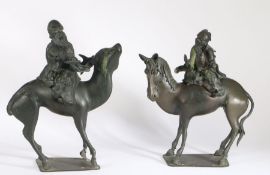 A pair of large late Ming Dynasty bronzes, circa 1600, Shaolu mounted on a deer. with companion
