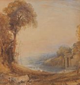 George Barret Jnr (British, 1767-1842) Classical Scene circa 1820 watercolour 16 x 12cm (6.5" x