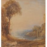 George Barret Jnr (British, 1767-1842) Classical Scene circa 1820 watercolour 16 x 12cm (6.5" x