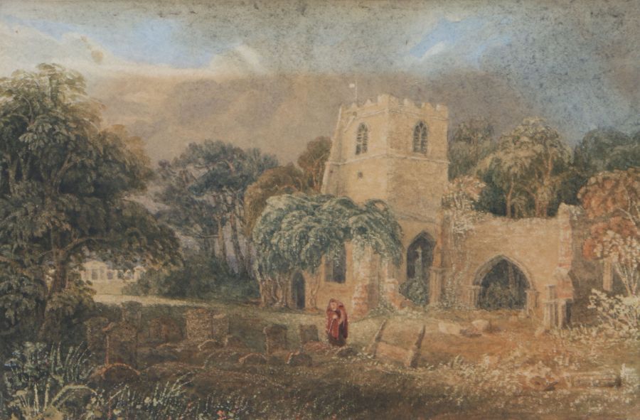 Attributed to John Adams (British, 1840-1906) Churches at Ayots St Lawrence  watercolour 8.5 x