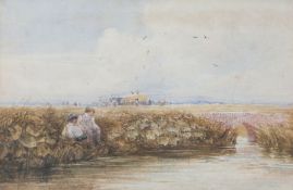 Circle of David Cox, OWS (British, 1783-1859) The Young Fishers watercolour 23 x 35cm (9" x 14")