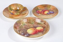 A small group of Royal Worcester hand painted porcelain 'Fallen Fruits' pattern comprising pin dish,