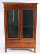 A 19th Century Dutch marquetry inlaid display cabinet, the acanthus leaf swept pediment above a