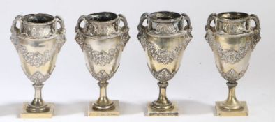 A fine set of four Hanau silver vases, import mark for Boaz Moses Landeck, Chester 1908, the