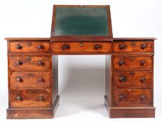 A Good Victorian twin pedestal mahogany clerks desk, the rectangular top with a black leather