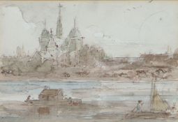 Sir John J Steuart (British, 1799-1849) River View of Cathedral pen and wash 9.5 x 13.5cm (3.5" x