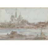 Sir John J Steuart (British, 1799-1849) River View of Cathedral pen and wash 9.5 x 13.5cm (3.5" x