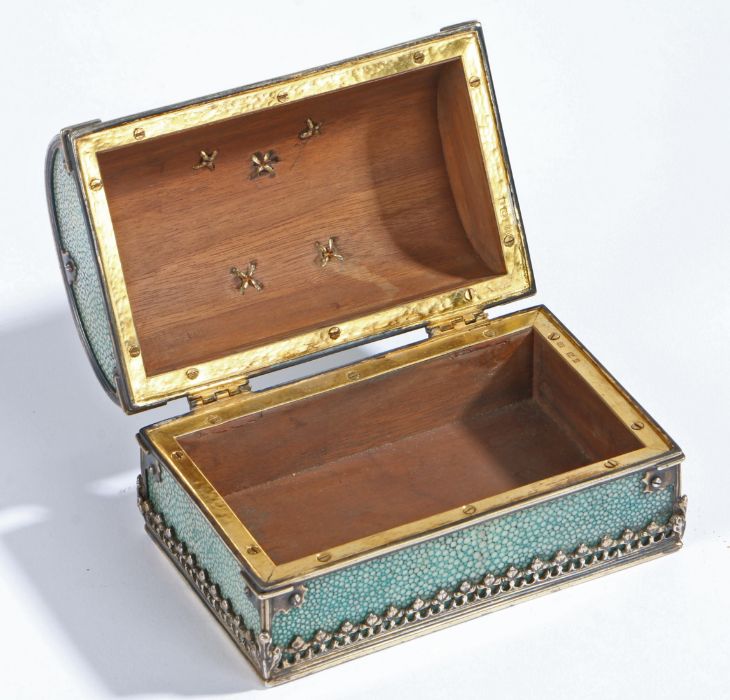 Omar Ramsden Arts and Crafts silver and shagreen casket, London 1930, the domed lid with central - Image 2 of 3