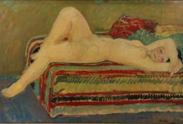 Vince Korda (Hungarian, 1897-1979) Reclining Nude signed and dated 19** (lower right), oil on