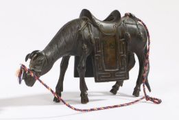 A late Ming Dynasty bronze incense burner modelled as a ceremonial horse, circa 1600, with Greek key