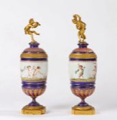 Louis-Constant Sévin (1821 - 1888) A Rare pair of Sèvres porcelain and ormolu mounted vases with