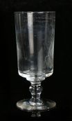Attributed to Laurence Whistler CBE (1912-2000) A tapered cylindrical glass on bulbous stem to